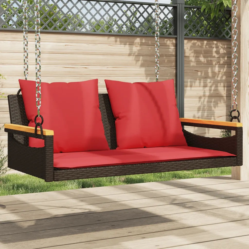 Panchina Dondolo con Cuscini Marrone 109x62x40 cm in Polyrattan