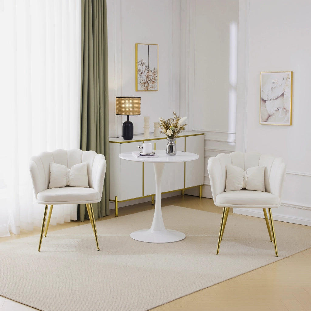 SEDIA da soggiorno in velluto beige, schienale a petalo, set da 2 pezzi