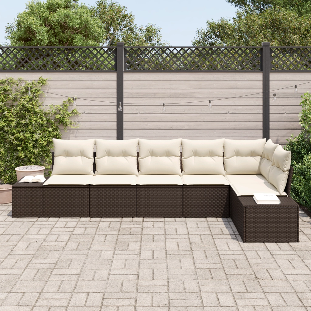 Set di divani da giardino 6 pezzi con cuscini Marrone Polyrattan