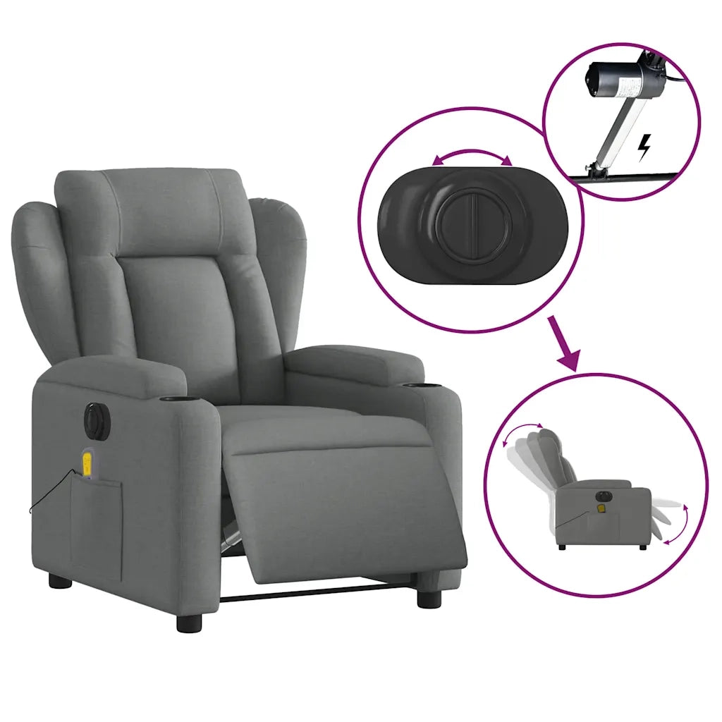Poltrona Reclinabile Massaggio Elettrica Grigio Scuro Tessuto 3204471