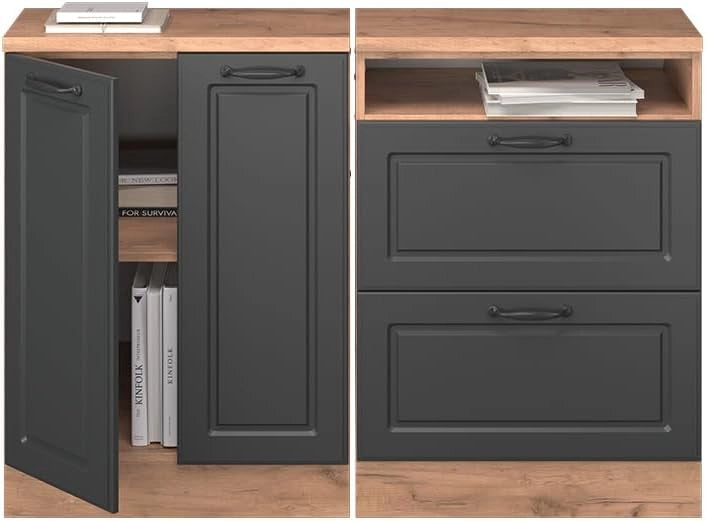 Set di mobili sottotetto Rion, Antracite casa di campagna, 120 cm Set di 2 carcasse armadio profondità 60 cm, adatto per il salvaspazio sotto tetti spioventi