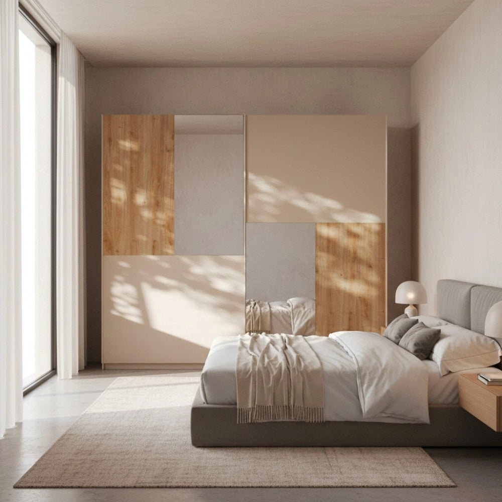 Armadio 2 ante scorrevoli rovere kadiz e cachemire con specchi Myla 275x59x240h