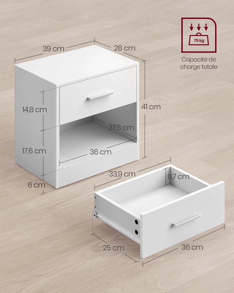 Comodino set da 2 tavolini laterali 28 x 39 x 41 cm con cassetto maniglia scomparto aperto tavolino da caffè per camera da letto soggiorno marrone 12_0007664