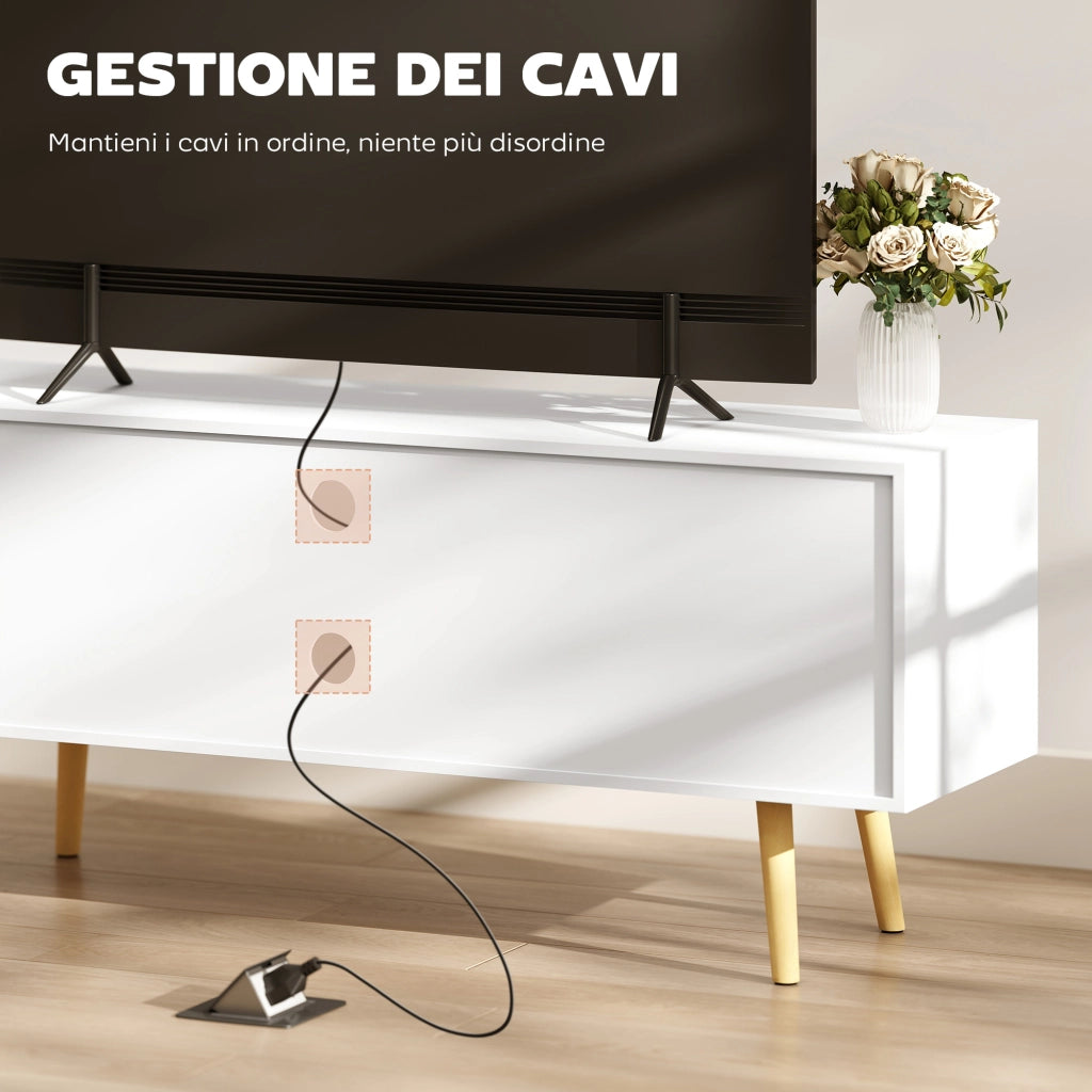 Mobile TV 55" max con 2 Armadietti e 2 Ripiani Aperti, in Legno e Truciolato, 120x34x50 cm, Bianco