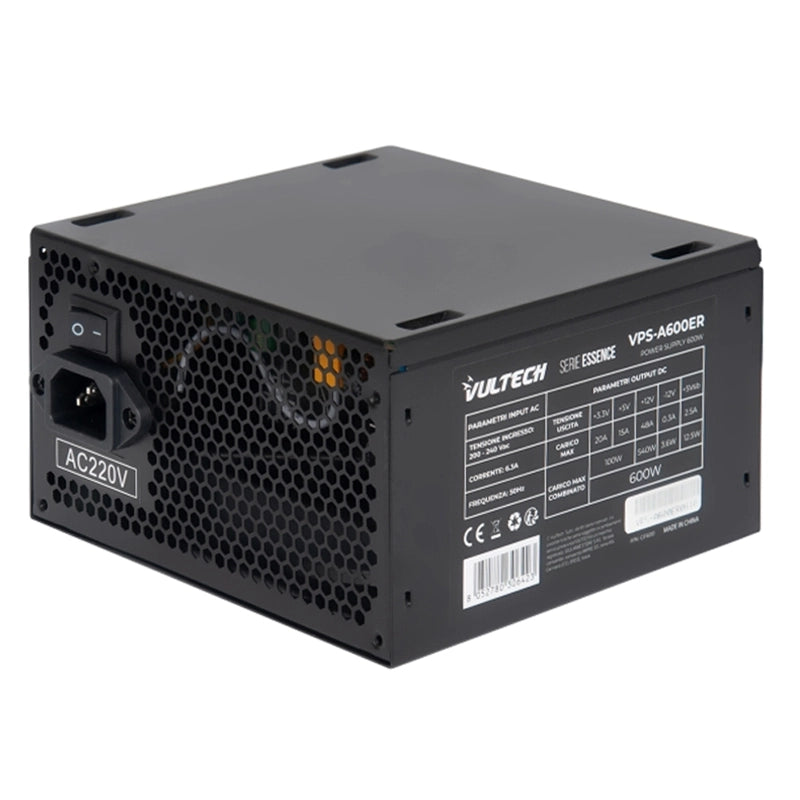VULTECH VPS-A600ER - ALIMENTATORE ATX 600W CON VENTOLA DA 12CM TERMOREGOLATA - RETAIL
