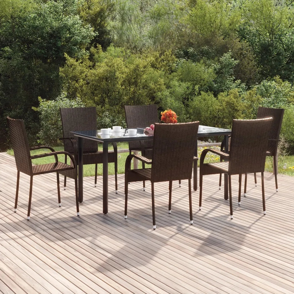 Set da Pranzo da Giardino 7 pz Marrone in Polyrattan cod mxl 42811