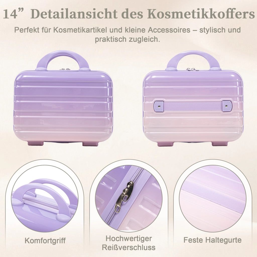 Set composto da due valigette girevoli in PC da 14"/20" con lucchetto a combinazione e trousse per cosmetici da 14" (viola)