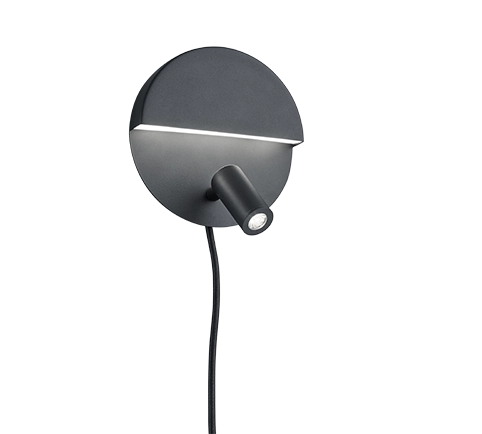Applique Tonda Led Doppia Luce con Faretto Orientabile Nero Mario GD Trio