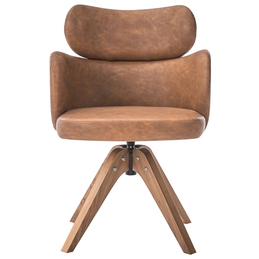 Sedia da pranzo girevole con schienale curvo in ecopelle marrone stile scandinavo