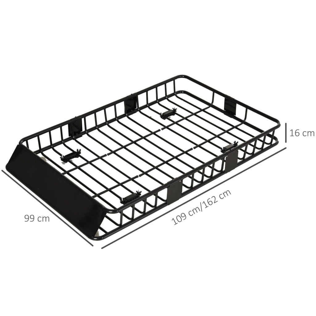 Cestello da tetto auto regolabile in metallo nero, portapacchi universale 109/162x99x16 cm