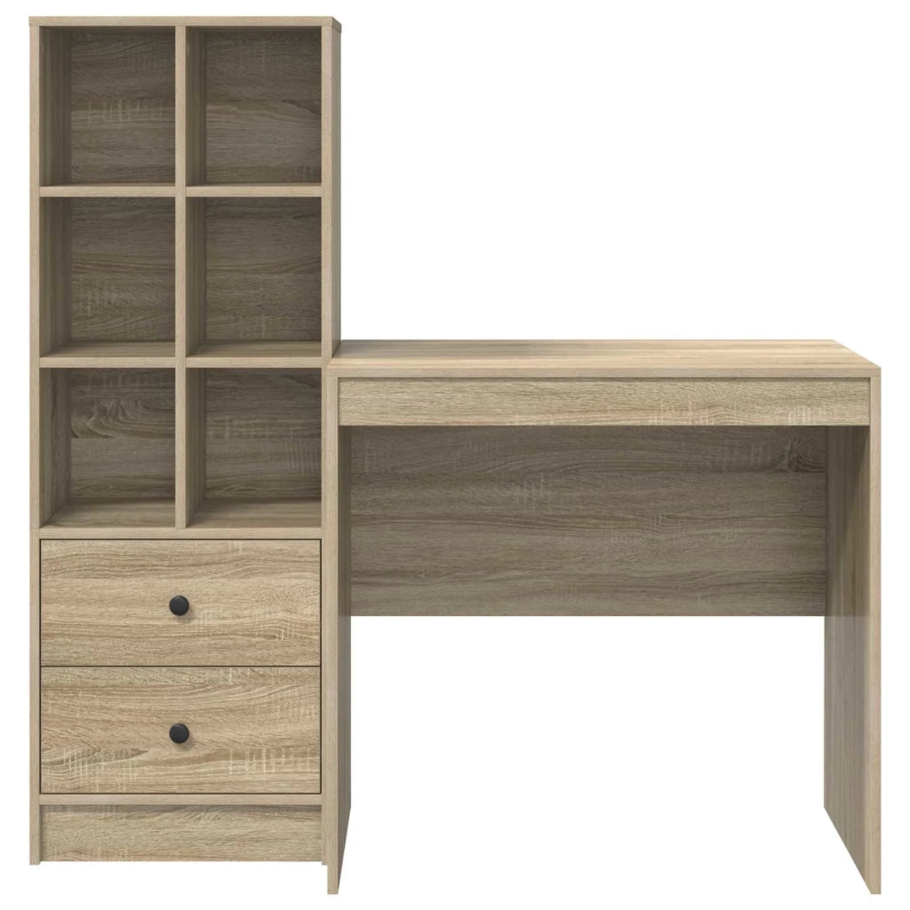 Scrivania | Tavolo da Ufficio con cassetto con lo scaffale 2 pz Rovere Sonoma
