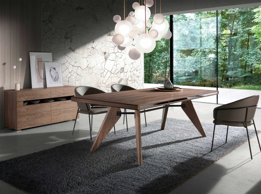 Credenza in noce e acciaio lucido con illuminazione interna
