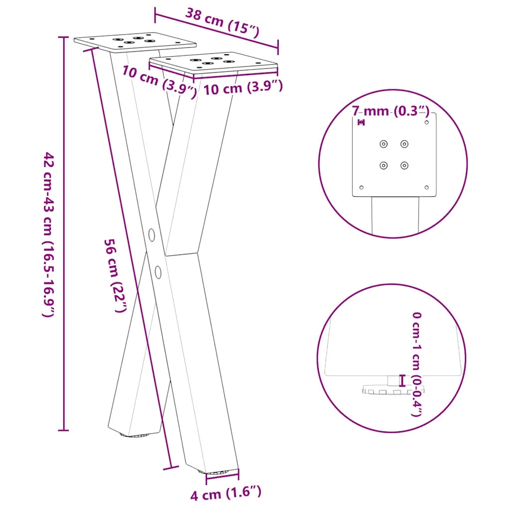 Gambe per Tavolino da CaffÃ¨ a Forma di X 2 pz Nere 38x(42-43) cm Acciaio