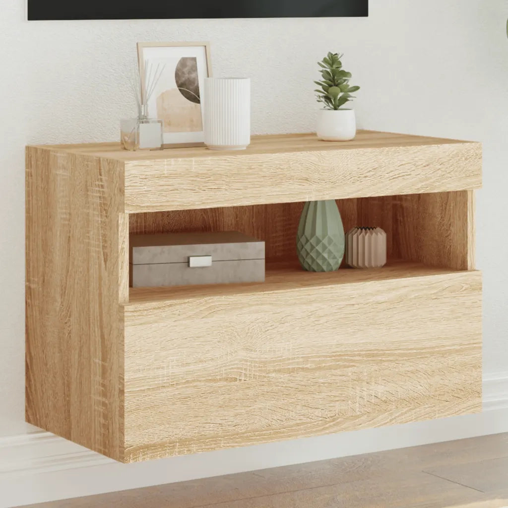 Mobile TV a Parete | Armadietto TV | Mobile Porta TV con Luci LED Rovere Sonoma 60x30x40 cm