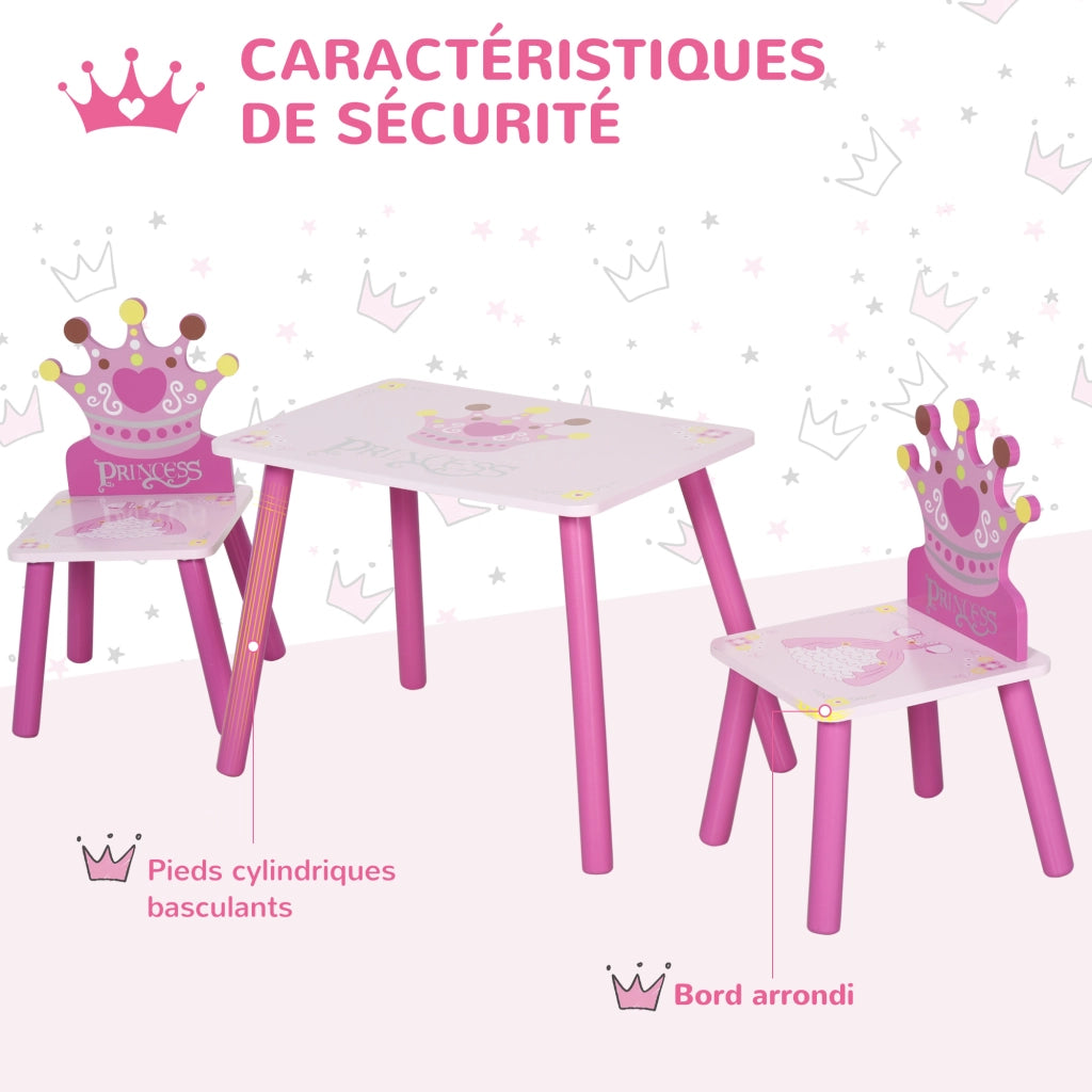 Tavolo bambini con 2 sedie ¨C zephmum ¨C rosa, legno massello