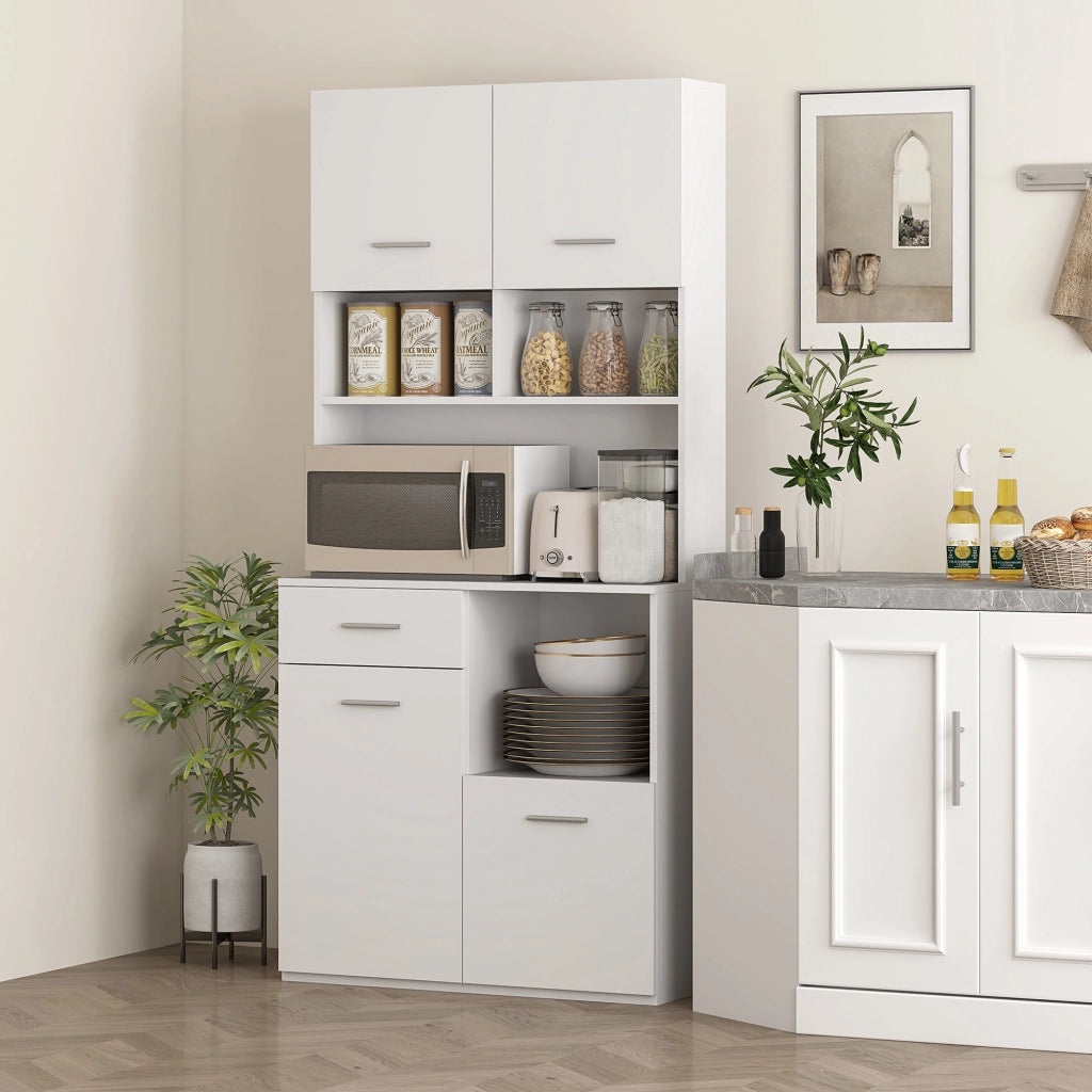 Mobile Dispensa da Cucina 80x35x180 cm 4 Armadietti 3 Ripiani e 1 Cassetto in Legno Bianco