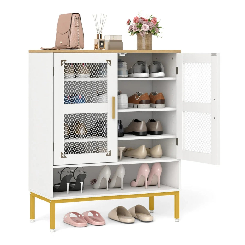 Scarpiera 70 x 35 x 93 cm con 3 ripiani regolabili design moderno in legno bianco 20_0018511