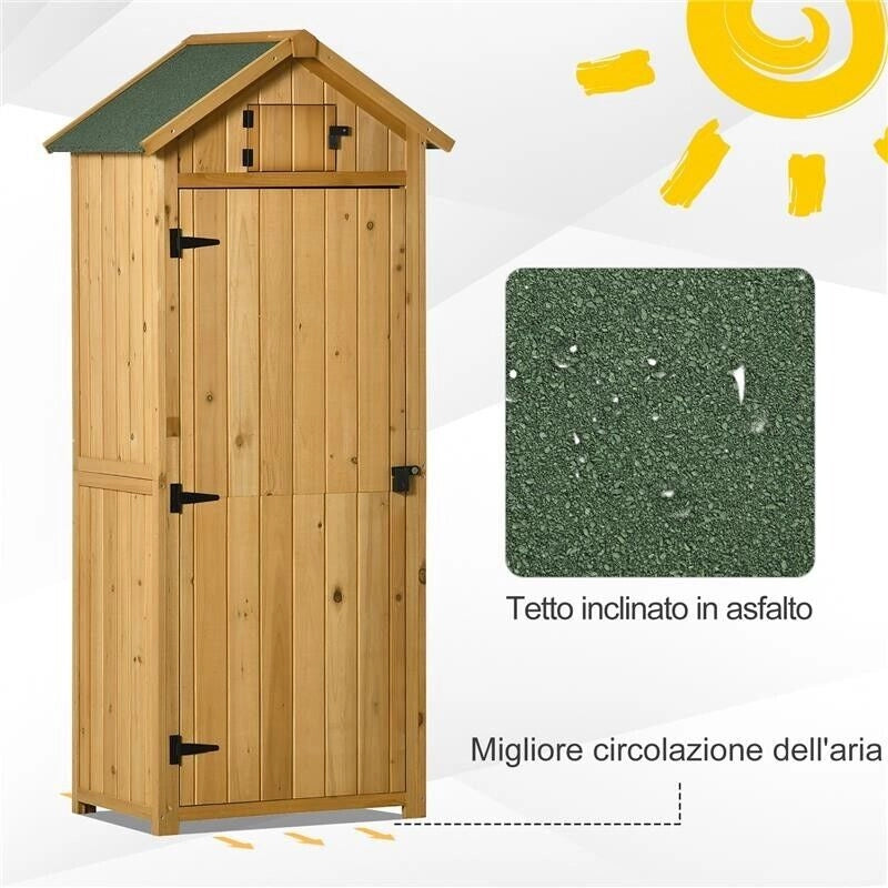 CAPANNO DA GIARDINO PORTA ATTREZZI IN LEGNO IMPERMEABILE, 77X54.2X179CM - GIALLO