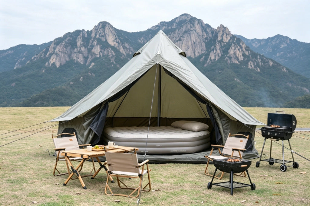 Tenda da campeggio da 9.8 piedi, in tessuto Oxford, con attacco per fornello, adatta per 3-4 persone, verde