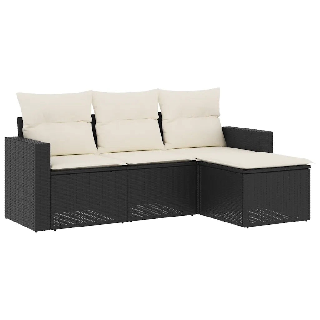 Salotto da Giardino-Set Divani da Giardino 4 pz con Cuscini Nero in Polyrattan 521342