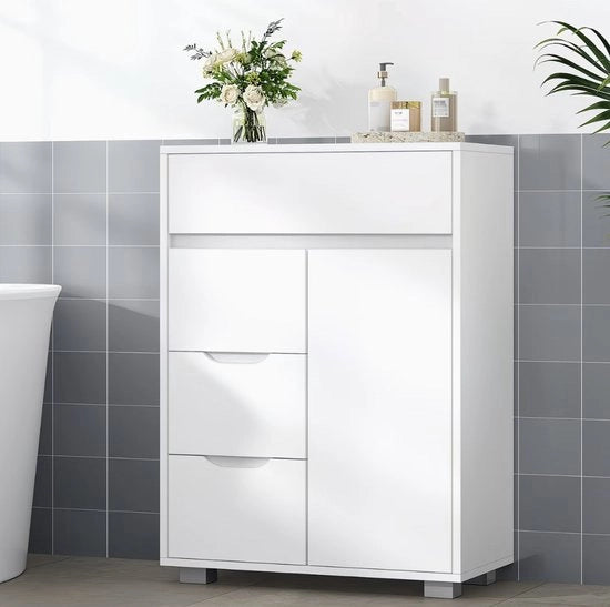 Cassa da bagno bianca con 4 ante e ripiani regolabili 30x55x82 cm