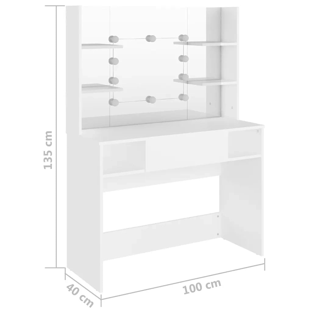 Toeletta con Luci LED 100x40x135 cm in MDF Bianca
