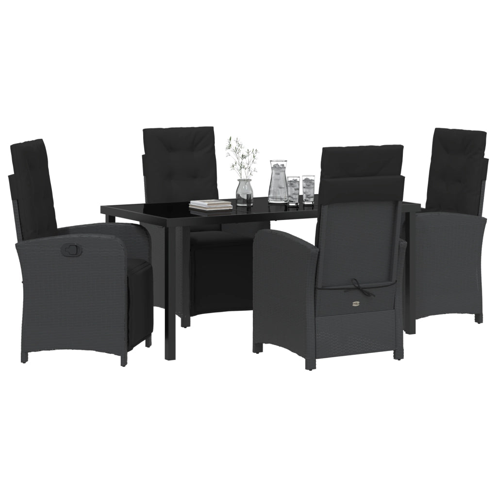 Set da Pranzo da Giardino  5 Pezzi con Cuscini Rattan Nero