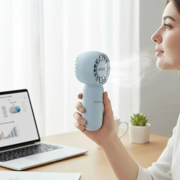 Ventilatore portatile ricaricabile 3W, 500mAh, 3 velocità, 10400 rpm, tipo USB-C per casa e viaggio - SOGO