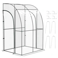 Serra da giardino adossata con 2 porte con cerniera avvolgibili in acciao PVC transparente