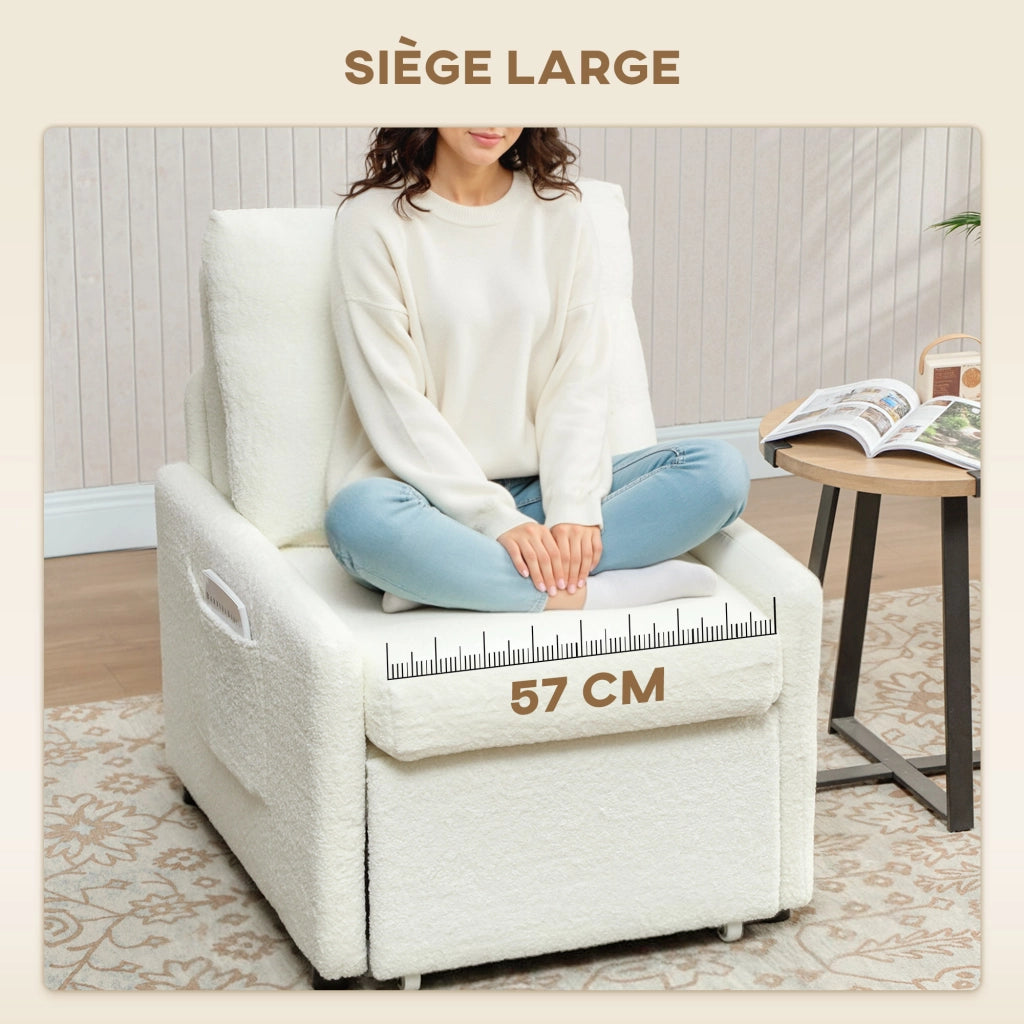 Poltrona letto 1 posto con contenitore ¨C Xylo ¨C tessuto imbottito crema 72x85,5x91 cm