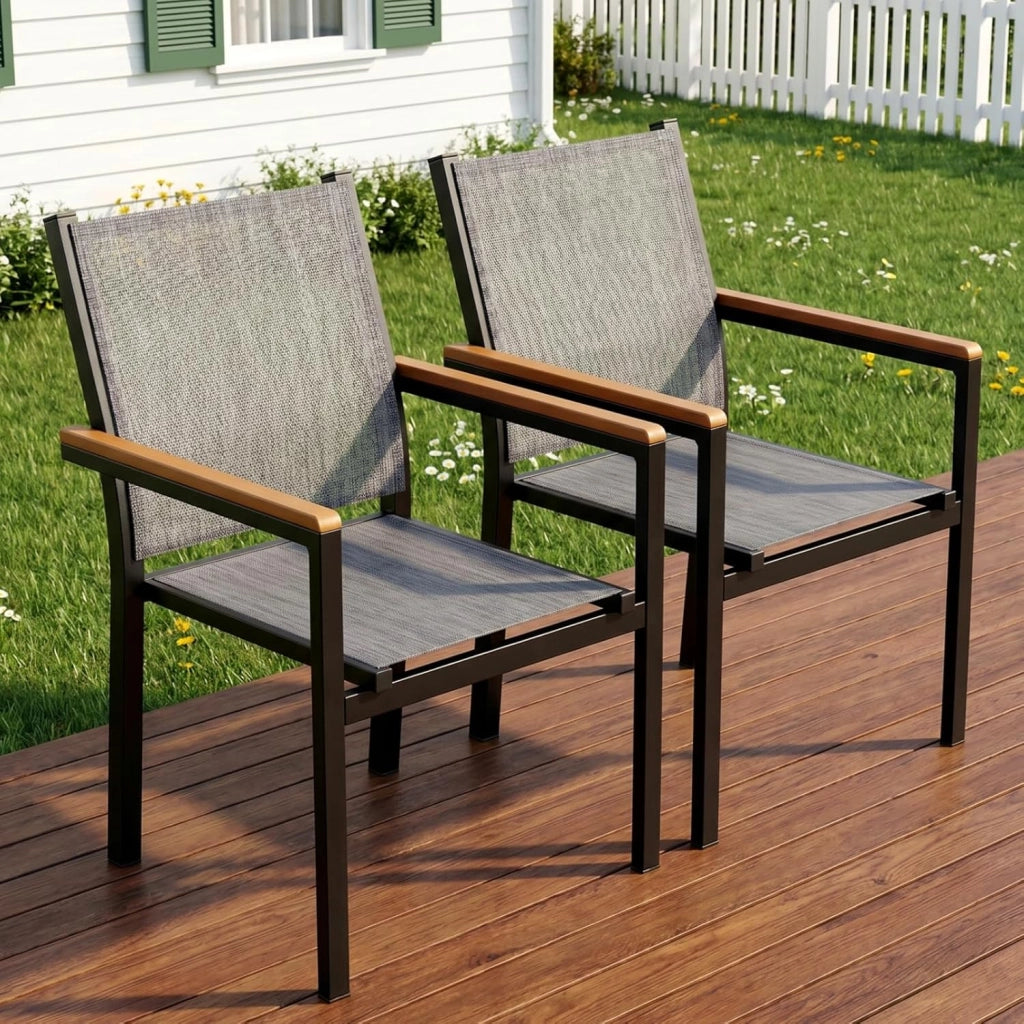 Textilene, 2 sedie da giardino in alluminio, impilabili, per sala da pranzo, balcone, terrazza, piscina, ristoranti, resistente alle intemperie, 2 pezzi, colore grigio lino