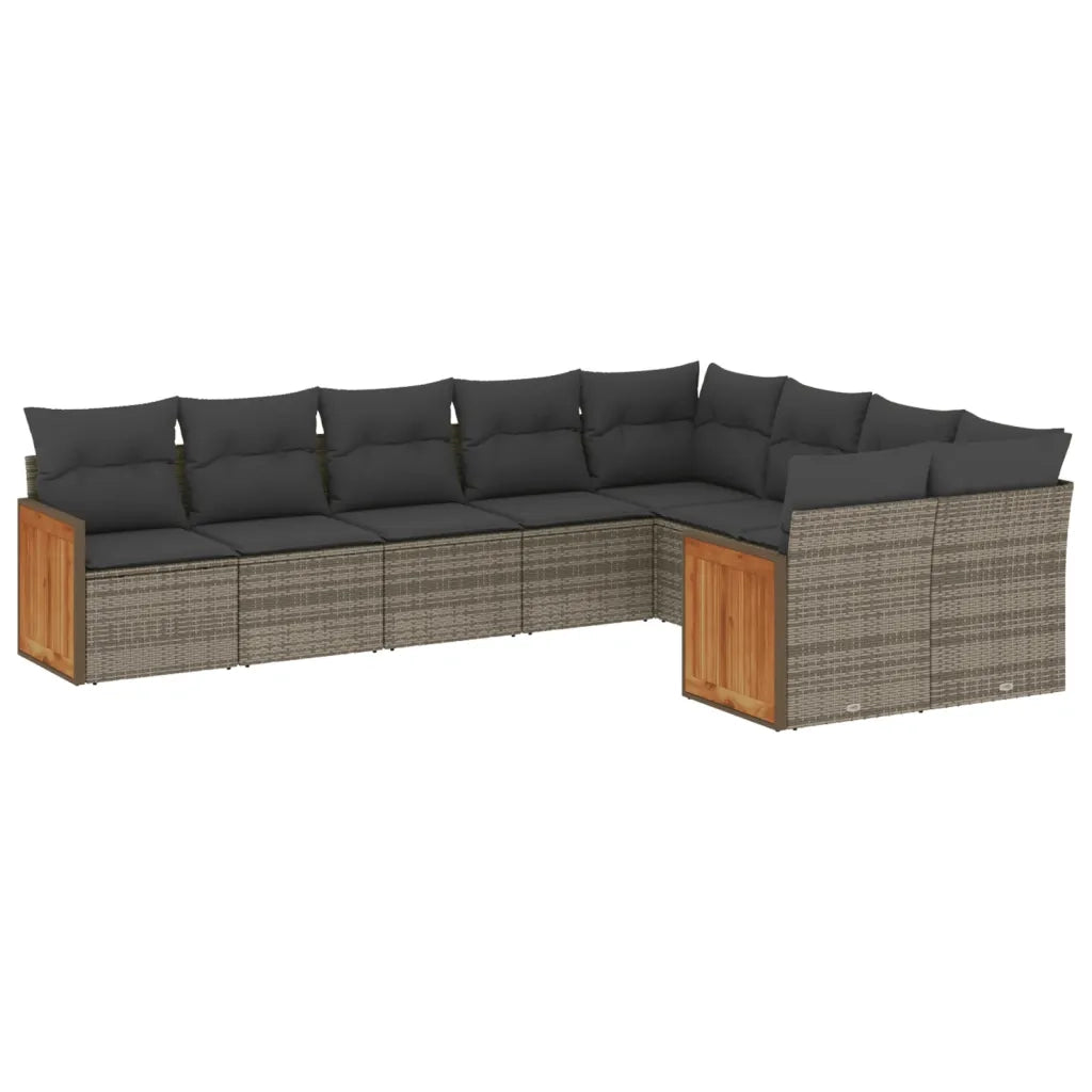 Set Divano da Giardino 9 pz con Cuscini Grigio in Polyrattan 3227985