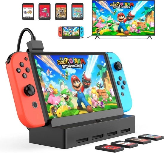 Adattatore TV per Nintendo Switch OLED - 7 in 1 HDMI 4 Slot per Cartucce di Gioco Porta USB 3.0 Base di Supporto per Switch