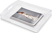 Piatto di servizio grande - L41 x B31cm Piatto di servizio rettangolare in acrilico, piatto di servizio con maniglie, piatto di servizio decorativo trasparente per angolo caffè, cucina, tavolo da cucina, ufficio, bagno