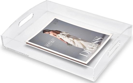 Piatto di servizio grande - L41 x B31cm Piatto di servizio rettangolare in acrilico, piatto di servizio con maniglie, piatto di servizio decorativo trasparente per angolo caffè, cucina, tavolo da cucina, ufficio, bagno
