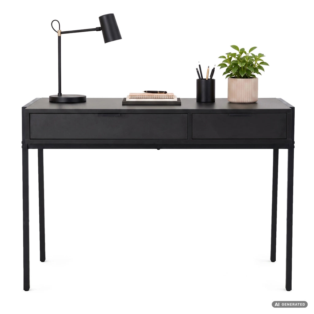 Scrivania industriale per computer Nera ZENTIA 100 cm 2 cassetti gambe nere