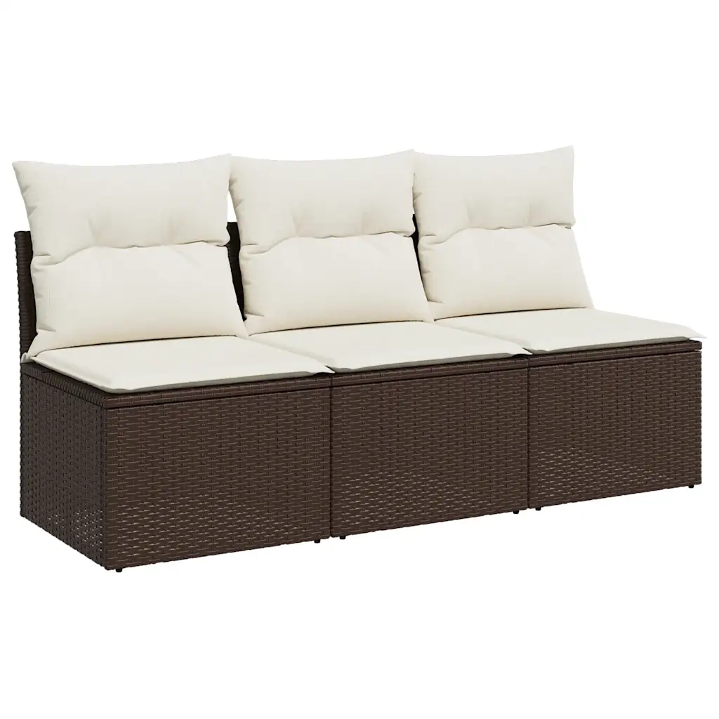 Divano da Giardino a 3 Posti con Cuscini-Sofa da Giardino-Divano da esterno in Polyrattan Marrone 924820