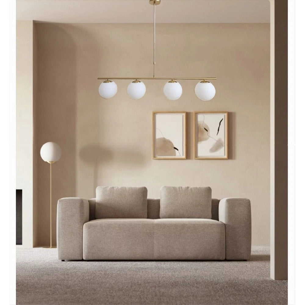 Trade Shop - Lampadario A Sospensione Oro Con 4 Sfere Bolle Bianche In Vetro Attacco G9 33917 -