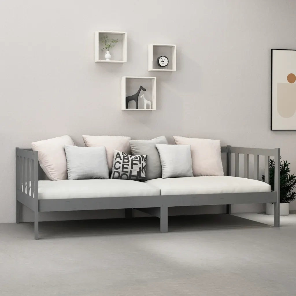 Divano letto | Sof¨¤ letto | Letto singolo con Materasso 90x200 cm Grigio in Legno di Pino
