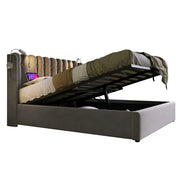 Letti contenitori 140x200 cm con contenitore; luce da lettura e ricarica USB; velluto grigio (Senza materasso)