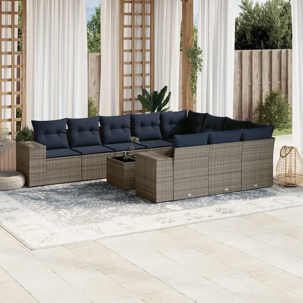 Set Divani da Giardino 11 pz con Cuscini Grigio in Polyrattan 3223100