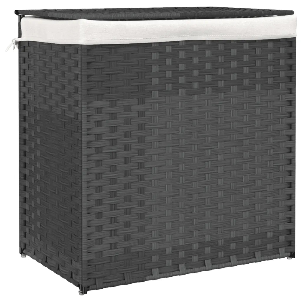 Cesto Portabiancheria 2 Sezioni Grigio 53x35x57 cm Polyrattancod mxl 133373