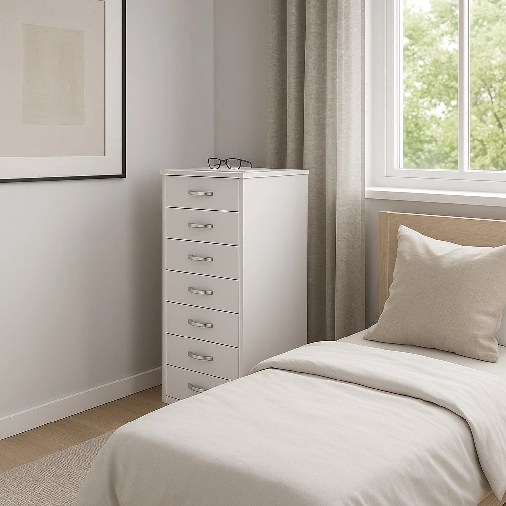 Cassettiera 7 Cassetti Multiuso Settimino Moderno Salvaspazio in Legno Mdf 116cm Bianco