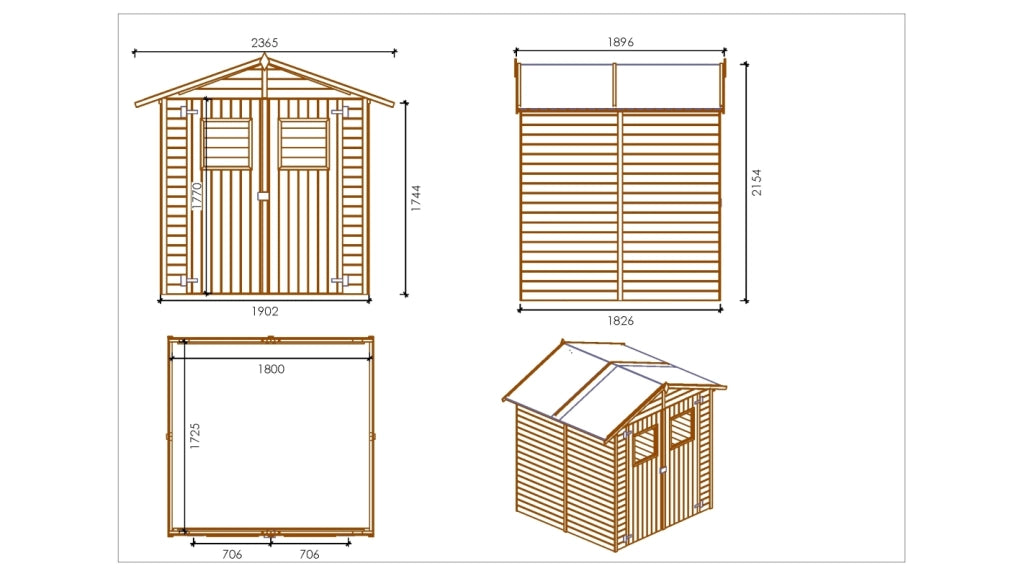 Casetta da giardino in legno 3.46 m2 - 1.9x1.82 m - 12.5 mm - Impregnata - DOM218 - ALTANKA