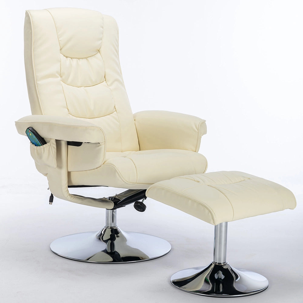 Poltrona massage - Xylo - PU con ottomana e 5 punti massaggio beige