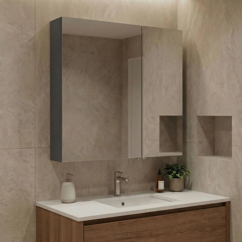 Mobile da bagno con specchio "Purus Desna 60" - 60 x 16 x 66 cm - Antracite opaco