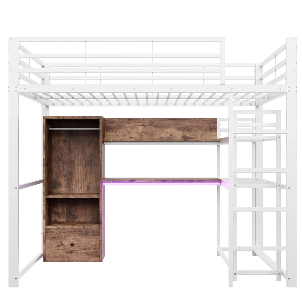 Letto a castello bianco con funzione cassetti in metallo e MDF 140x200cm
