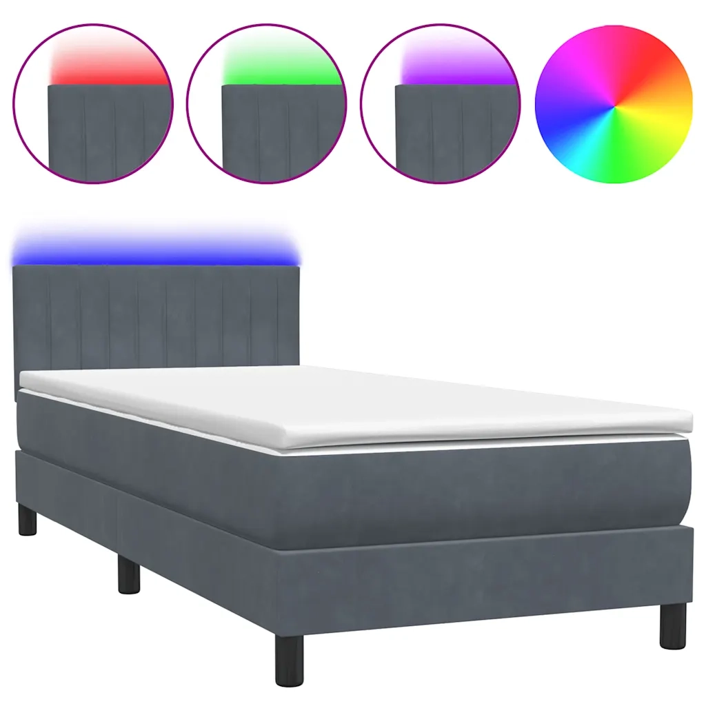 Letto a Molle con Materasso e LED Grigio Scuro 80x210 cm Velluto 3317050