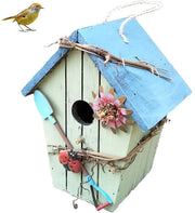 Casa per uccelli mano dipinta - Casa per uccelli all'aperto - Decorazione giardino - Legno massello - Copertura metallica - Beccuccia - Peso 0,8 kg