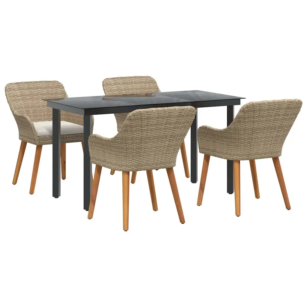 Set da Pranzo per Giardino con cuscino 5 pcs Beige polyrattan